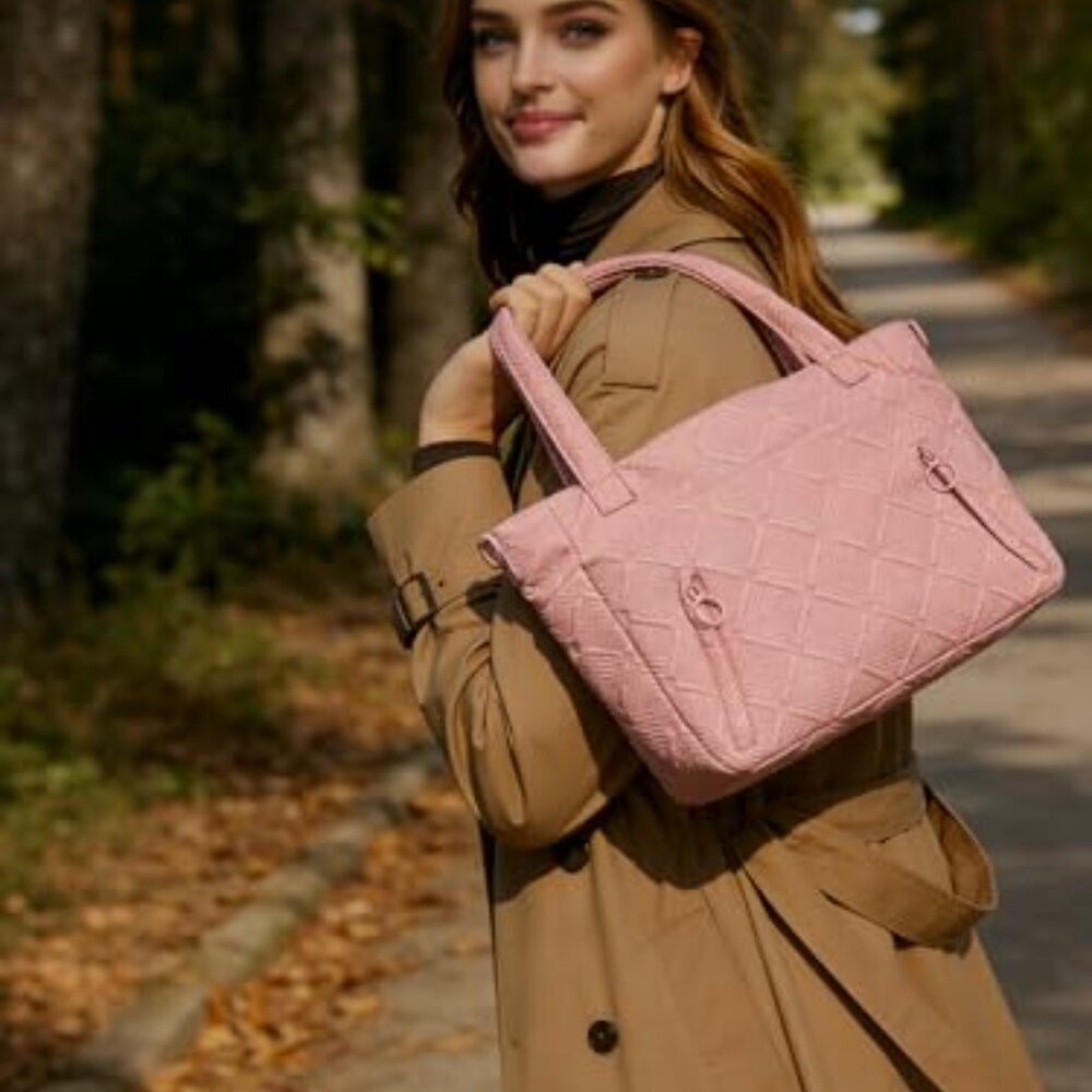Large Quilted Puffer Tote Bag with Laptop Compartment Lightweight Work Purse - Picture 5 of 8